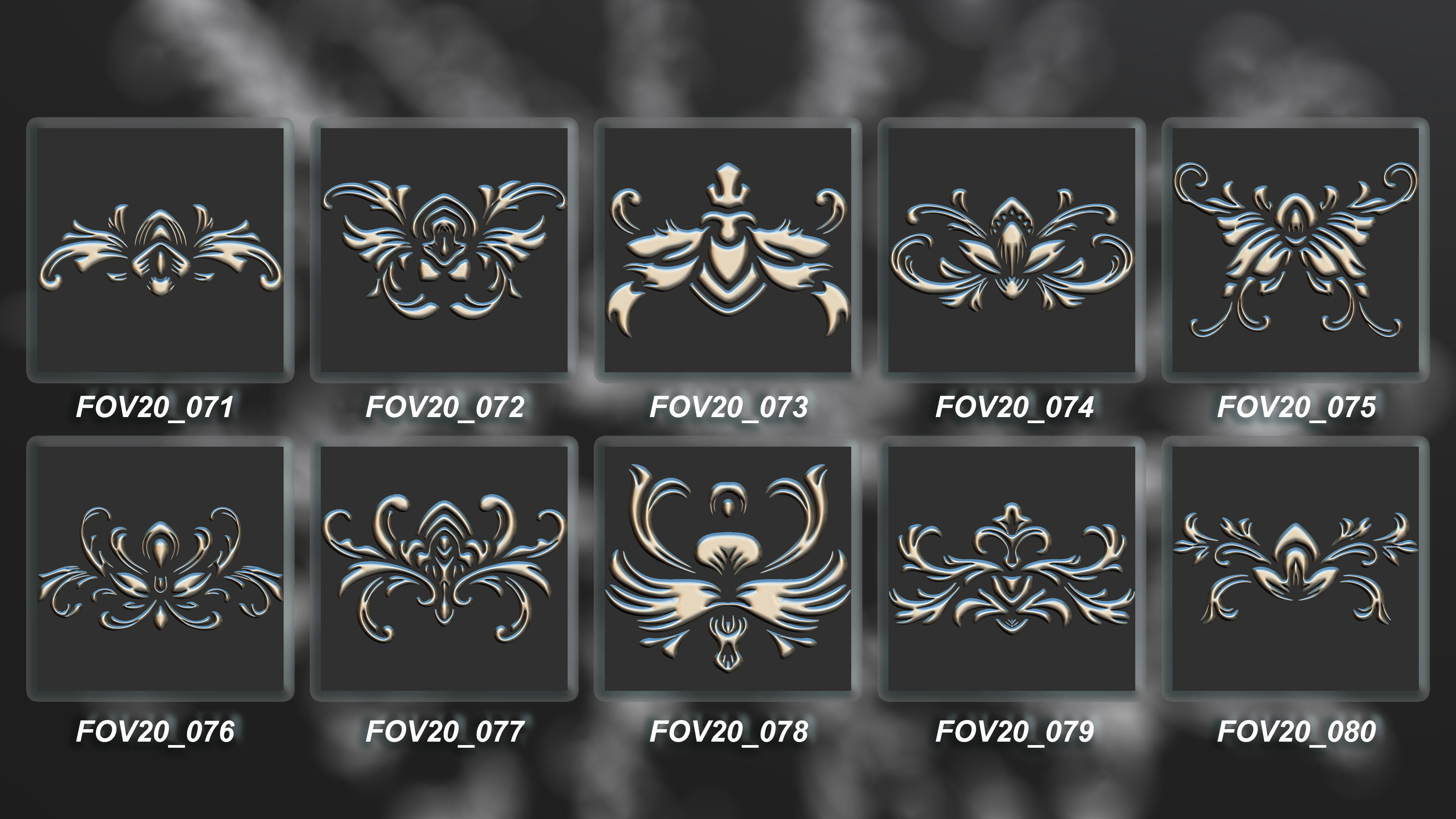 94 Ornamental Elements Brush  Alpha  3D Model Vol 20 Low-poly 3D model_8