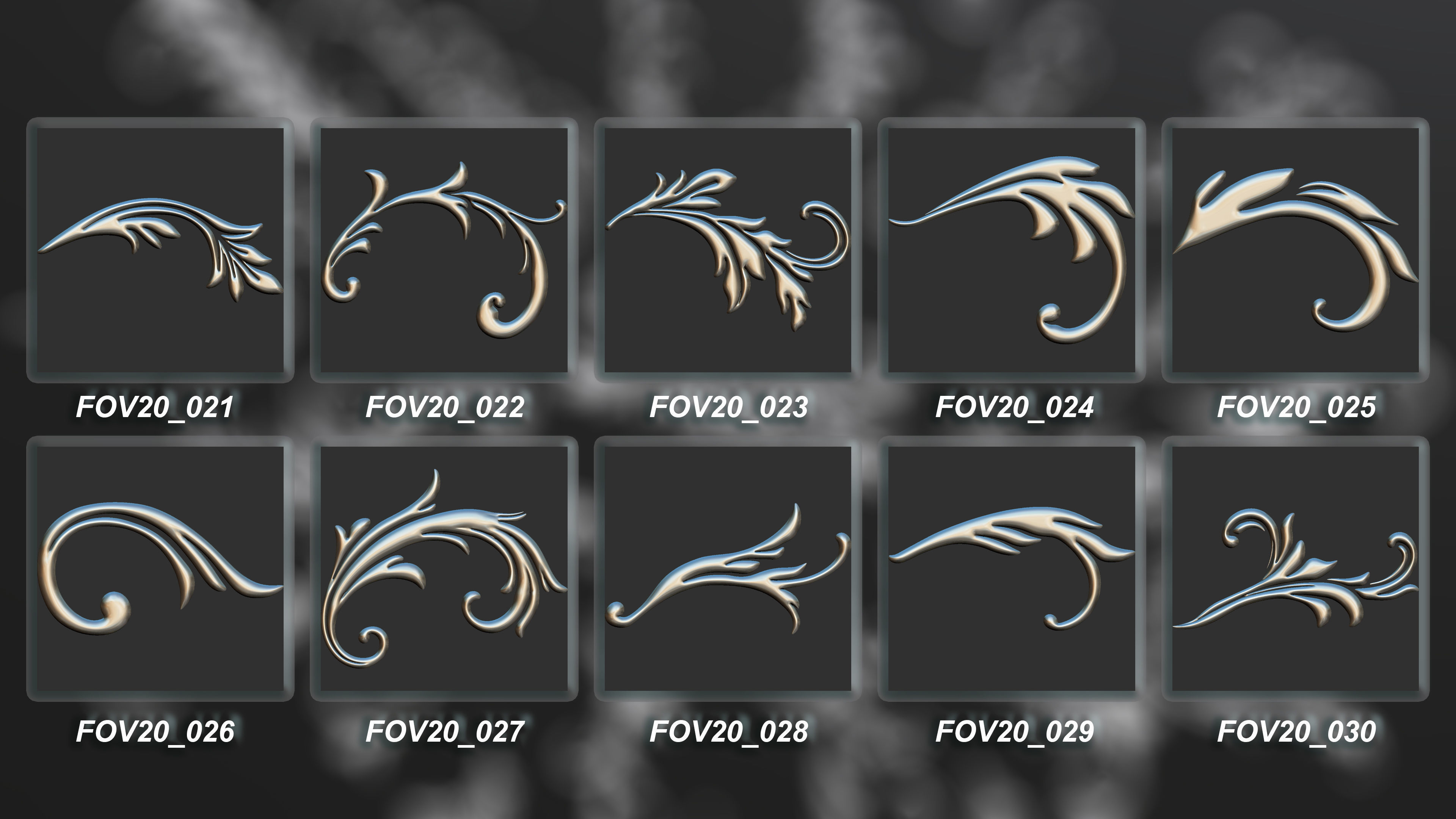 94 Ornamental Elements Brush  Alpha  3D Model Vol 20 Low-poly 3D model_3