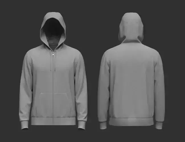 Male Front Zip Hoodie Hood Up