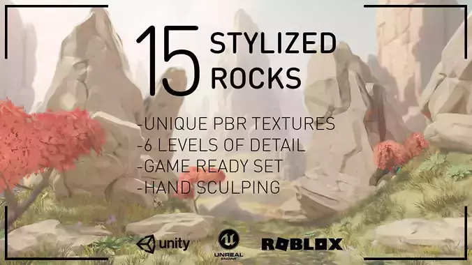 Stylized Rock Set - 15 Hand-Painted Game-Ready Rocks