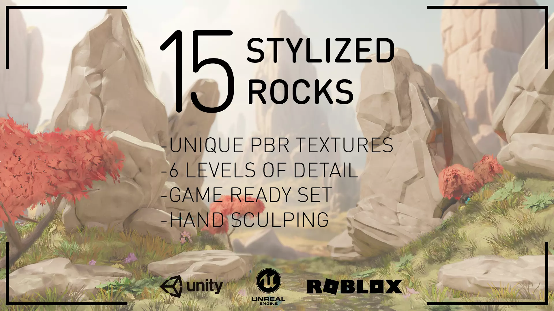 Stylized Rock Set - 15 Hand-Painted Game-Ready Rocks Low-poly 3D model_0
