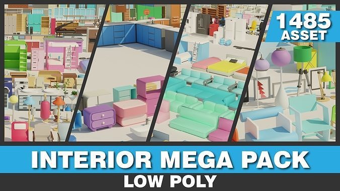 INTERIOR MEGA PACK - LOW POLY  - 1488 Assets Low-poly 3D model