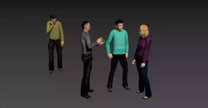 Group of 4 Characters - Animated Low-poly 3D model