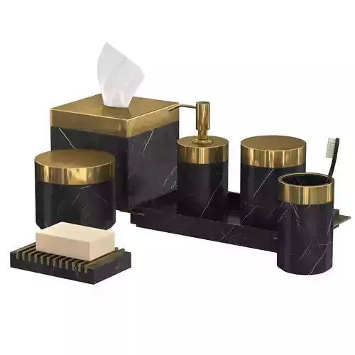 Black Marquina Marble Metal Bath Accessories