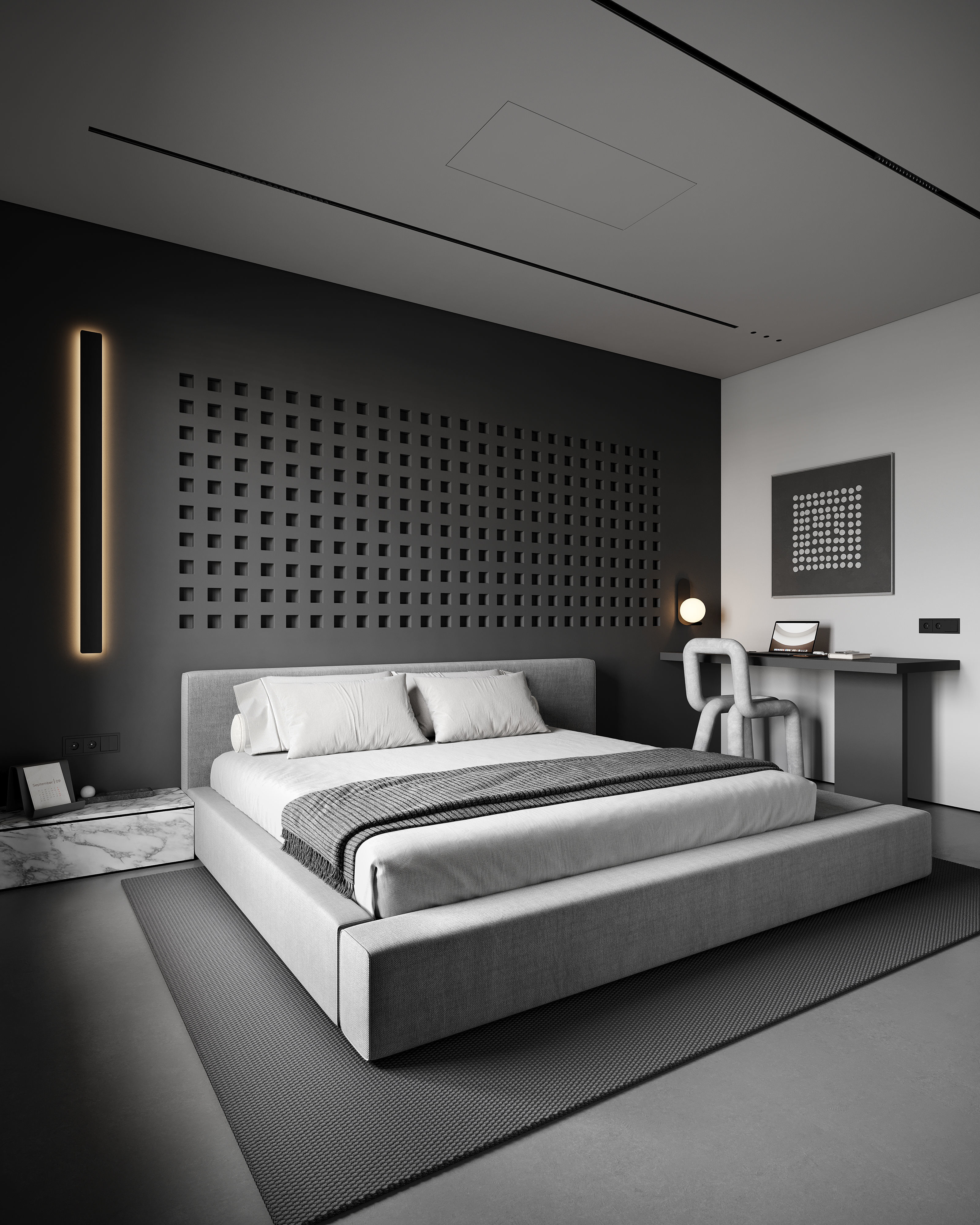 AR-24071 Gray Bedroom - Bedroom 3D Scene 3D model_7