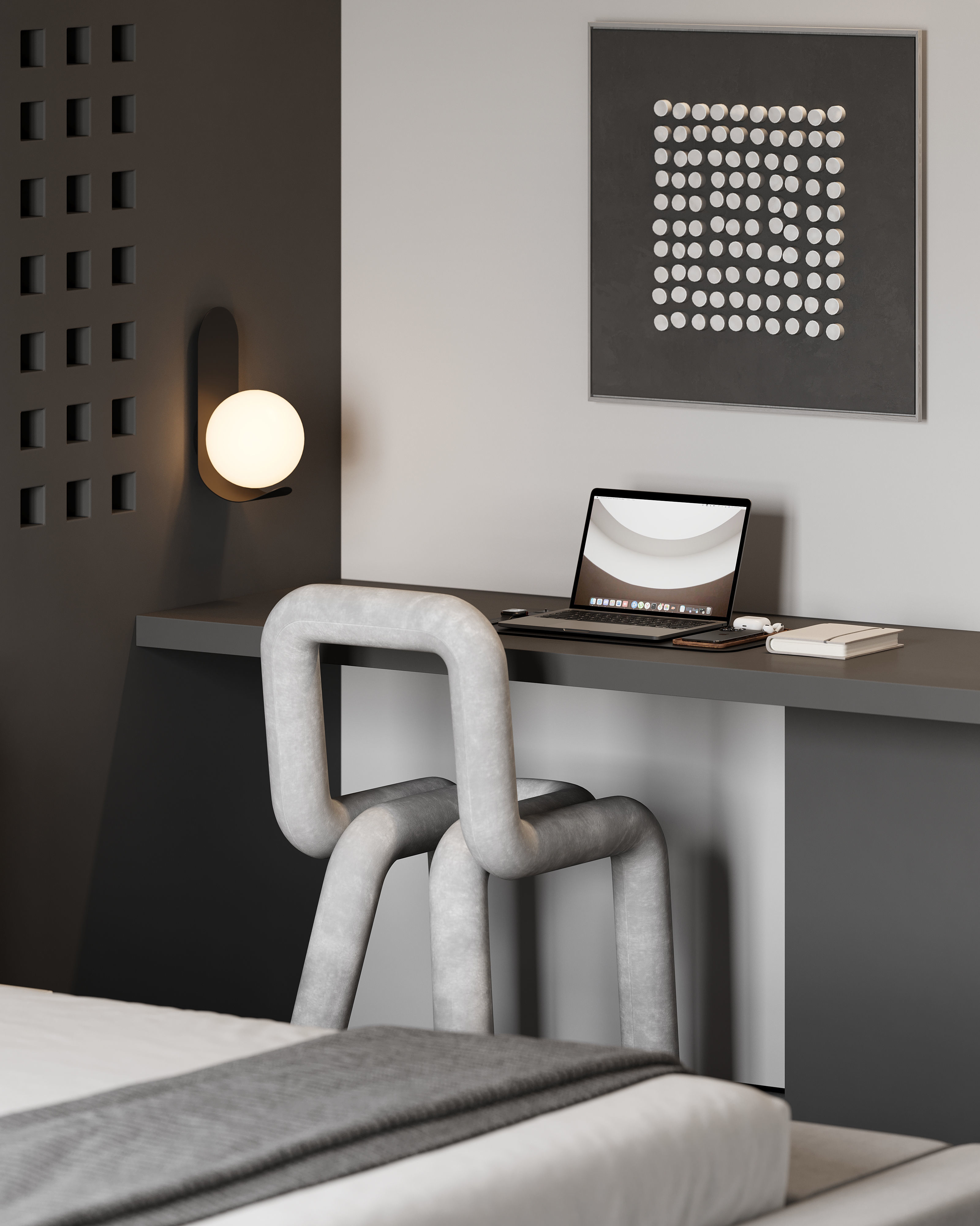 AR-24071 Gray Bedroom - Bedroom 3D Scene 3D model_9