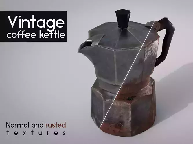 Vintage coffee kettle 2on1 normal and rusted textures