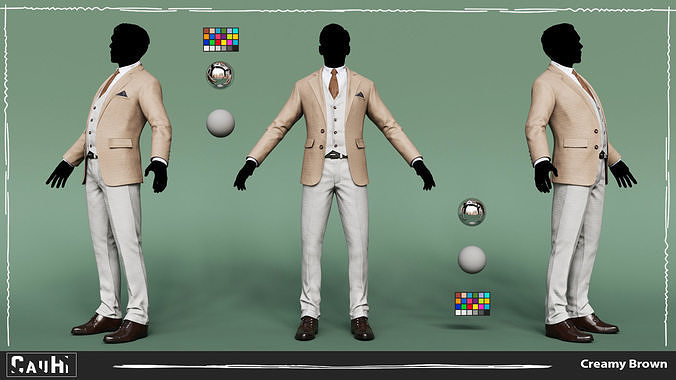 Men Pans with Shirt Blazer and Shoes Vest Creamy Brown Low-poly 3D model