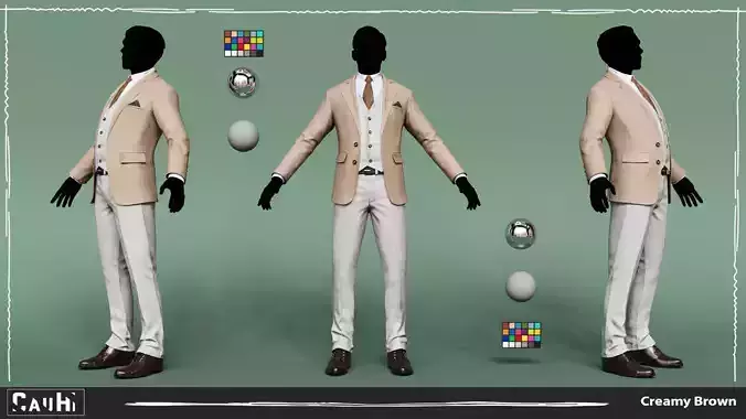 Men Pans with Shirt Blazer and Shoes Vest Creamy Brown Low-poly 3D model