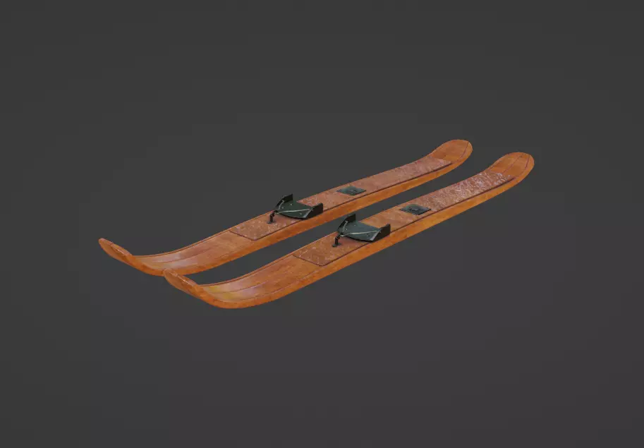 Historical Ski Low-poly 3D model