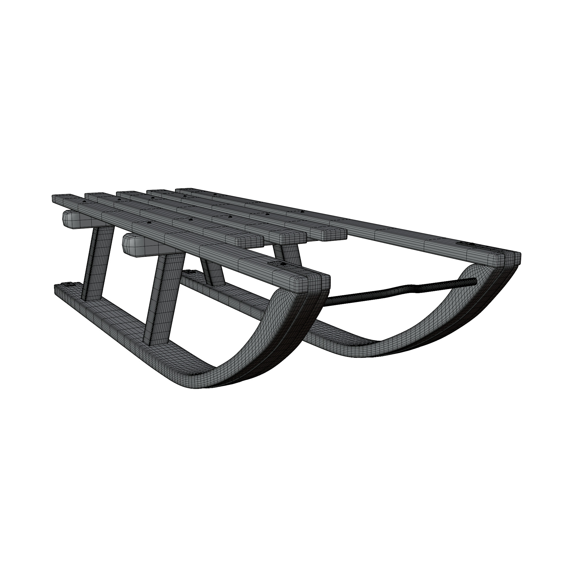 Wooden Sled 3D model_9