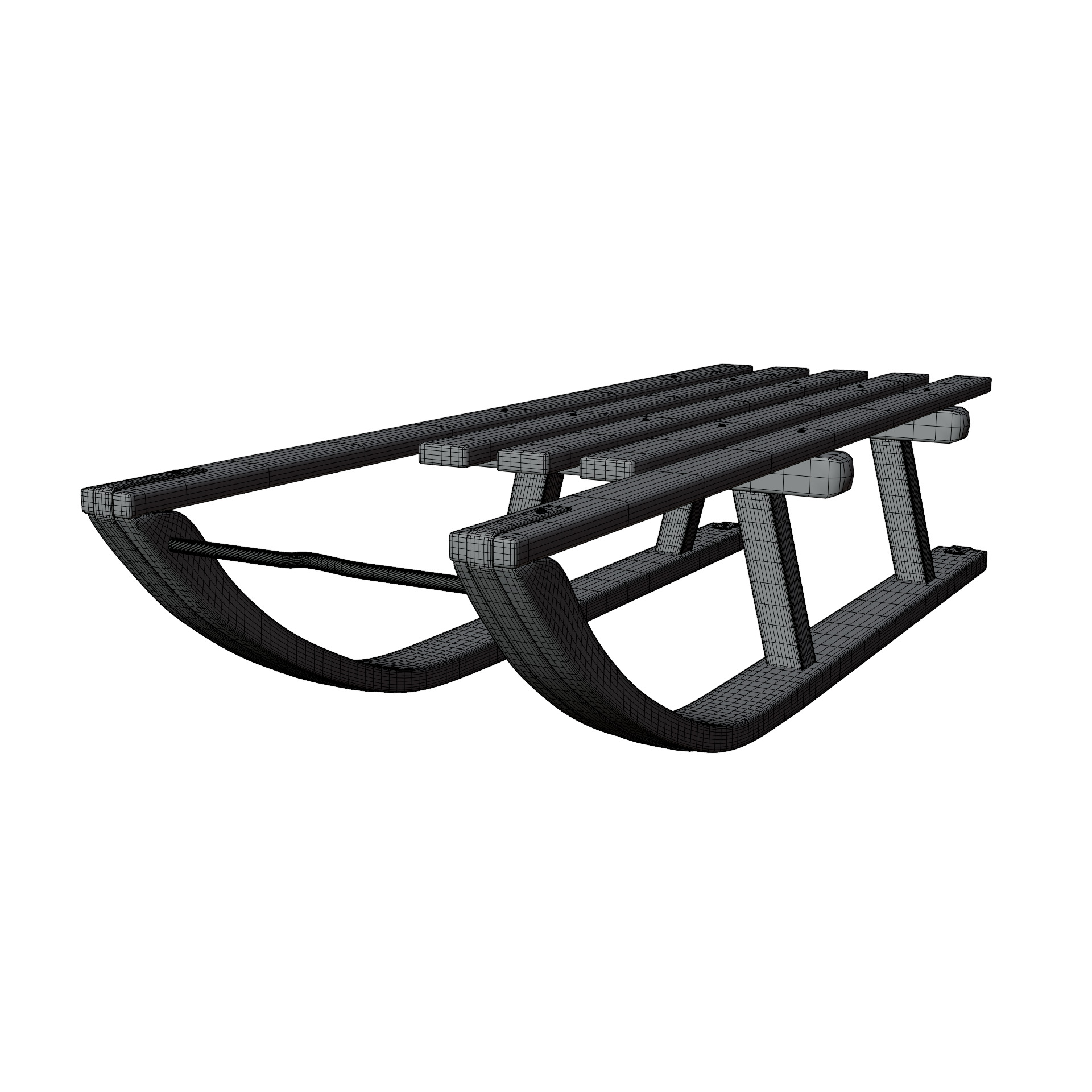 Wooden Sled 3D model_6