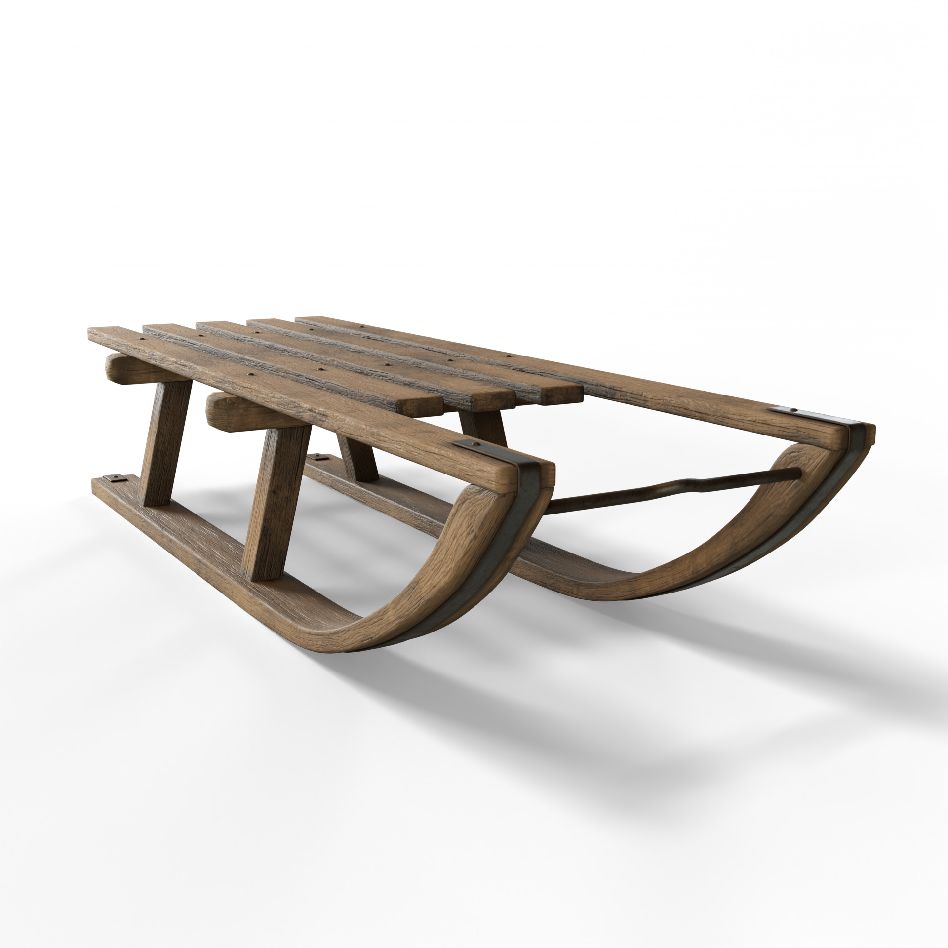 Wooden Sled 3D model_3
