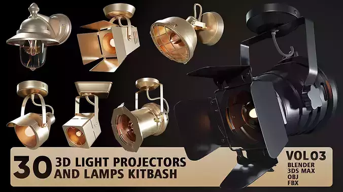 30 3D Light projectors and lamps kitbash