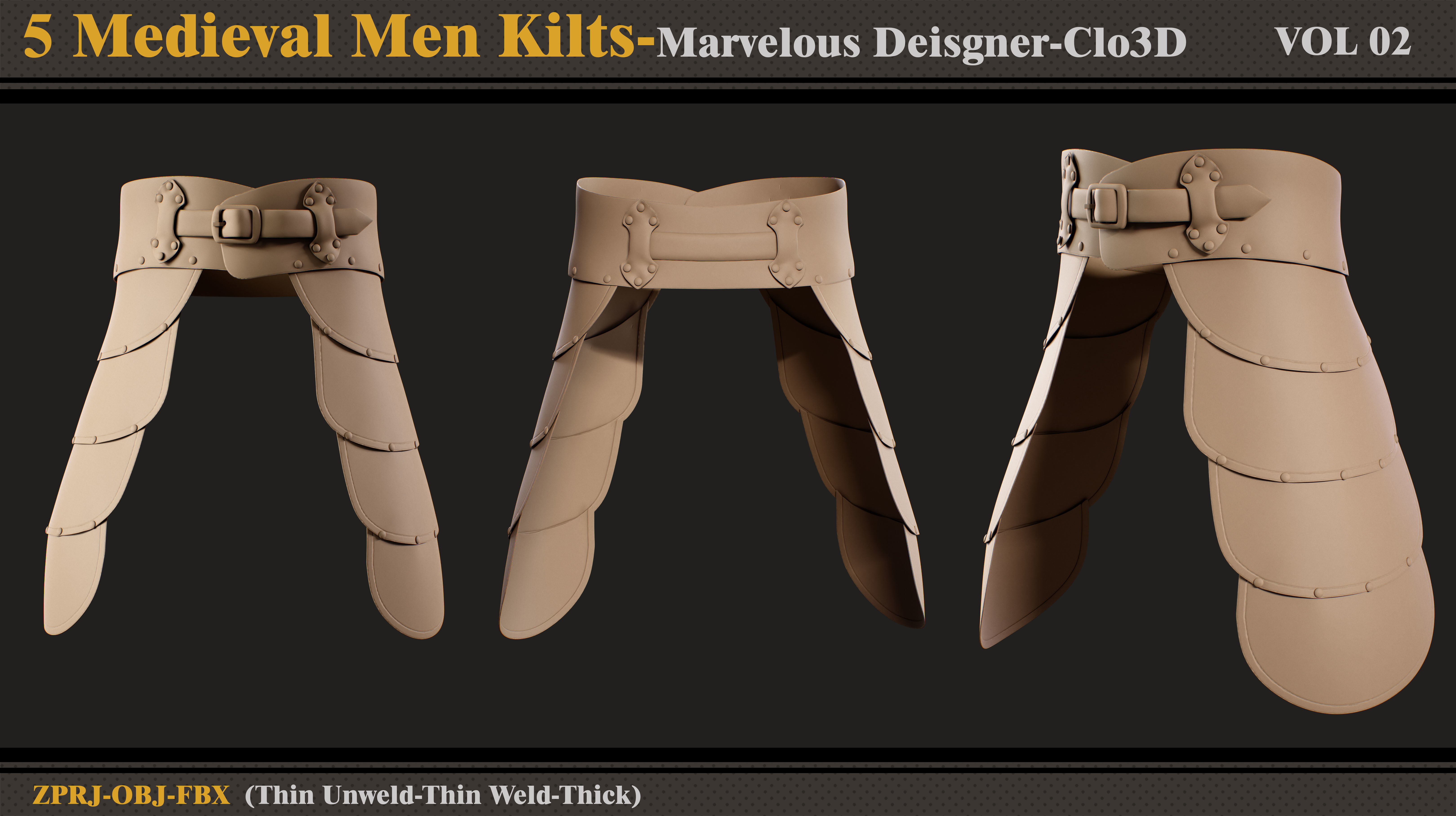5 Medieval Men Kilts-MD-Clo3D-ZPRJ-FBX-OBJ 3D model_5
