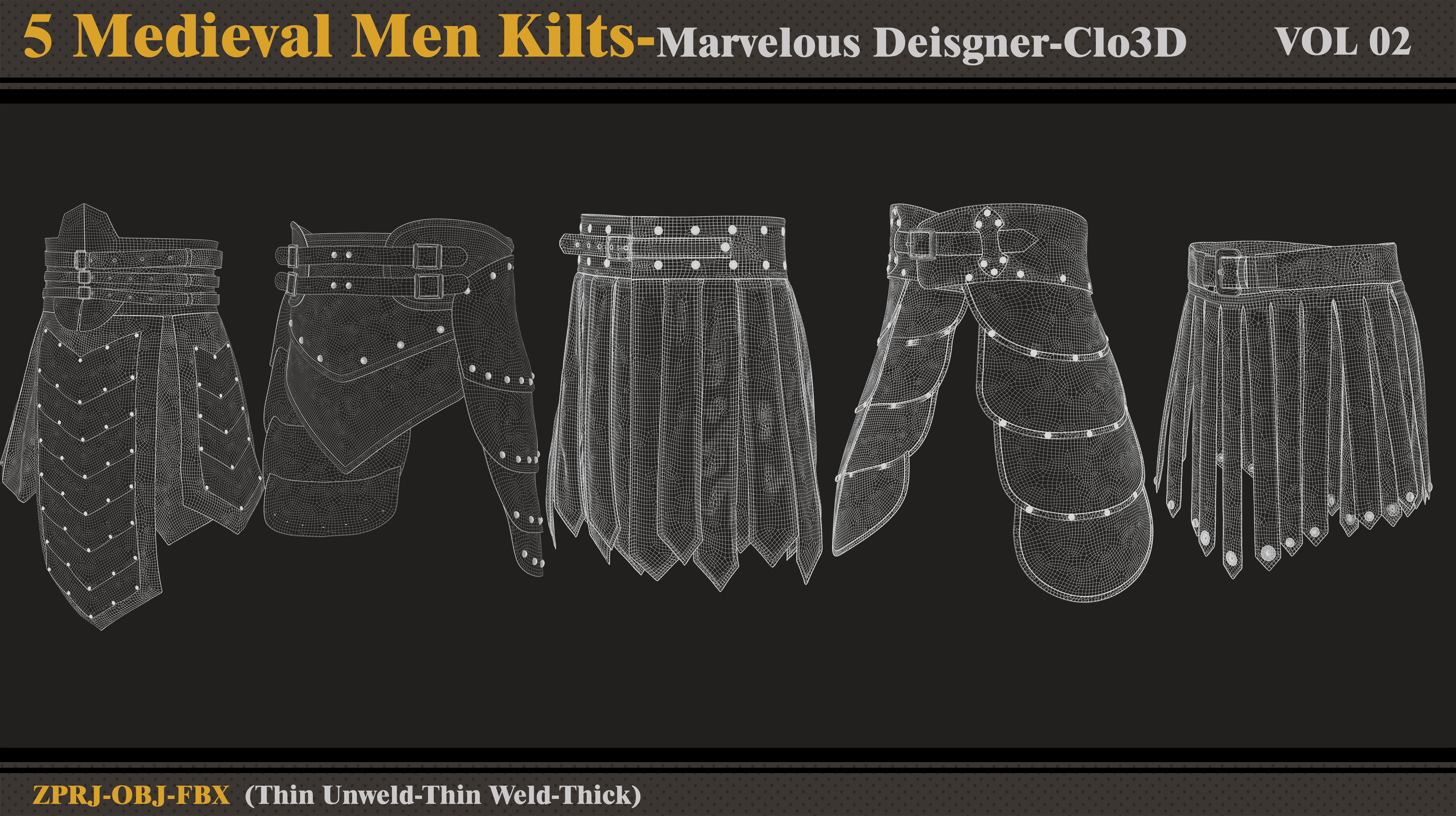5 Medieval Men Kilts-MD-Clo3D-ZPRJ-FBX-OBJ 3D model_6