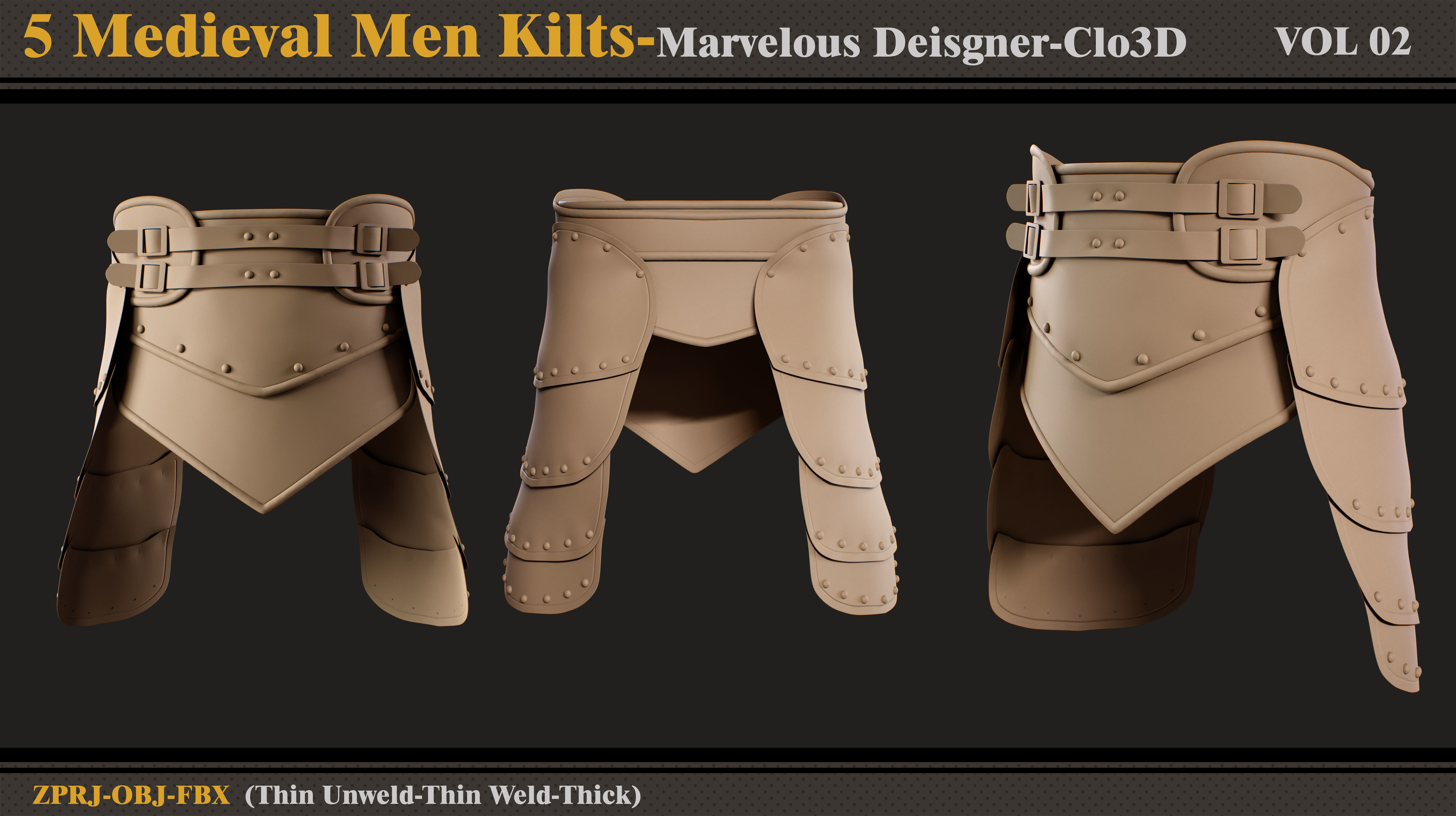 5 Medieval Men Kilts-MD-Clo3D-ZPRJ-FBX-OBJ 3D model_3
