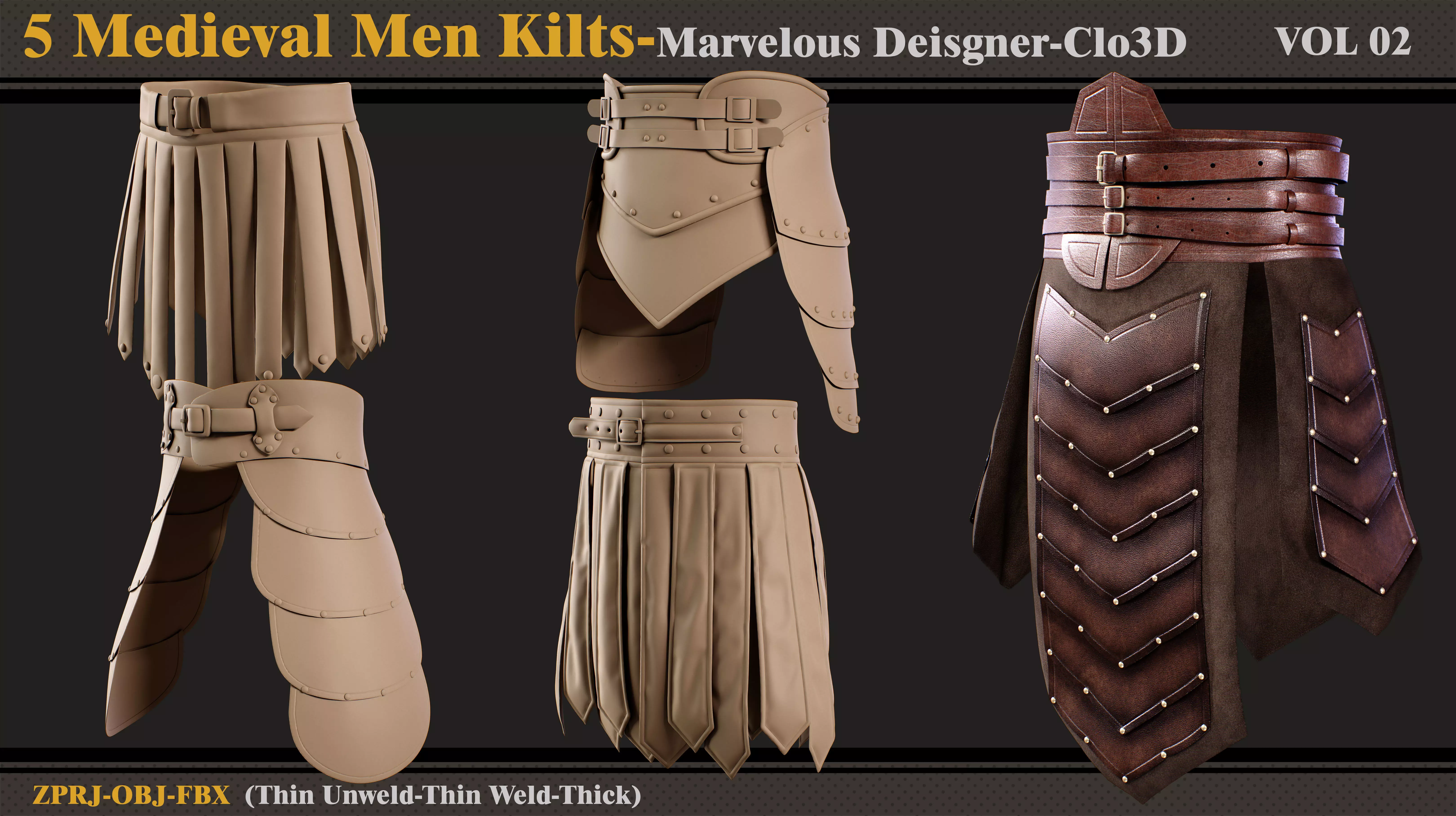 5 Medieval Men Kilts-MD-Clo3D-ZPRJ-FBX-OBJ 3D model_0