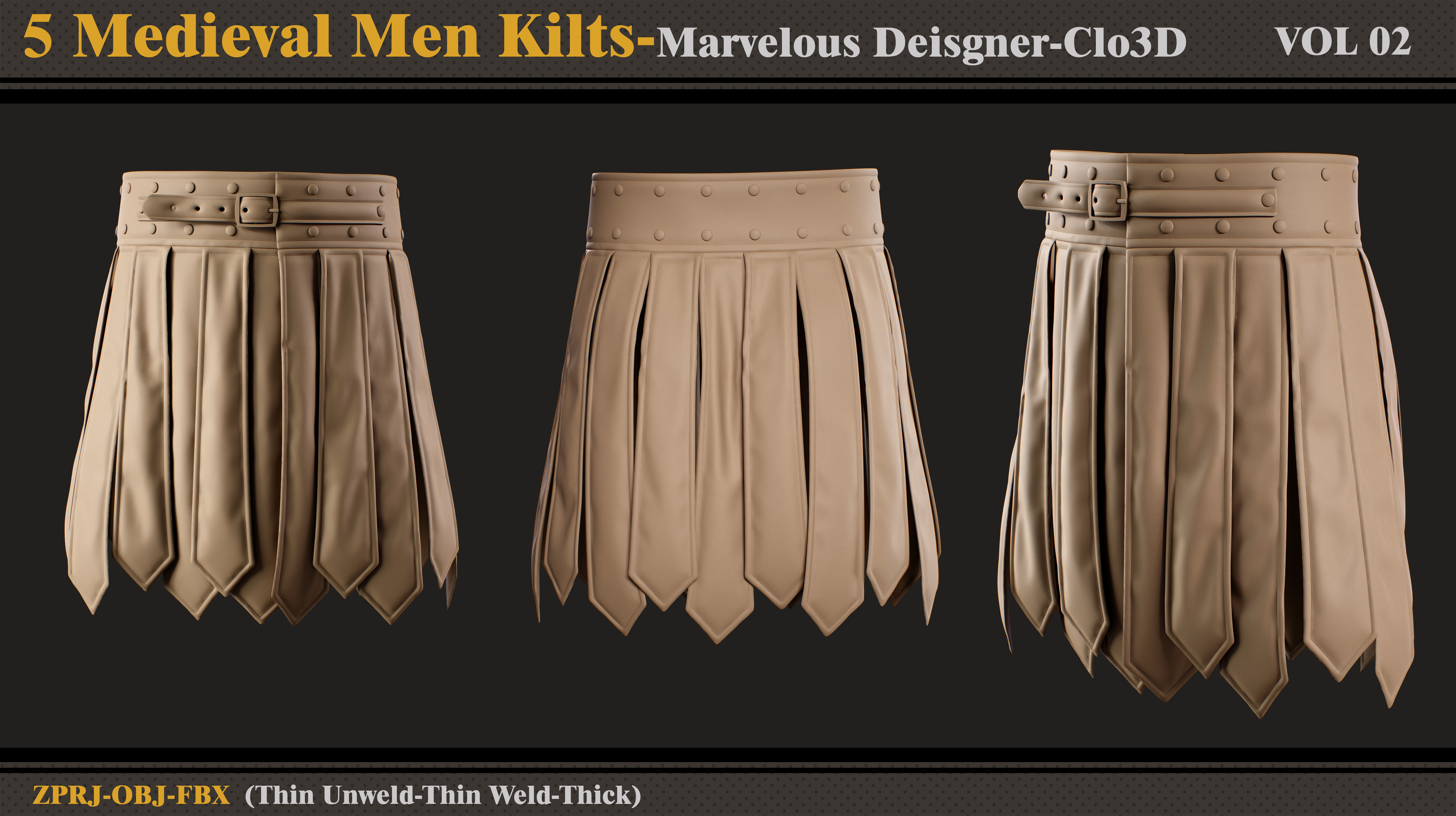 5 Medieval Men Kilts-MD-Clo3D-ZPRJ-FBX-OBJ 3D model_4