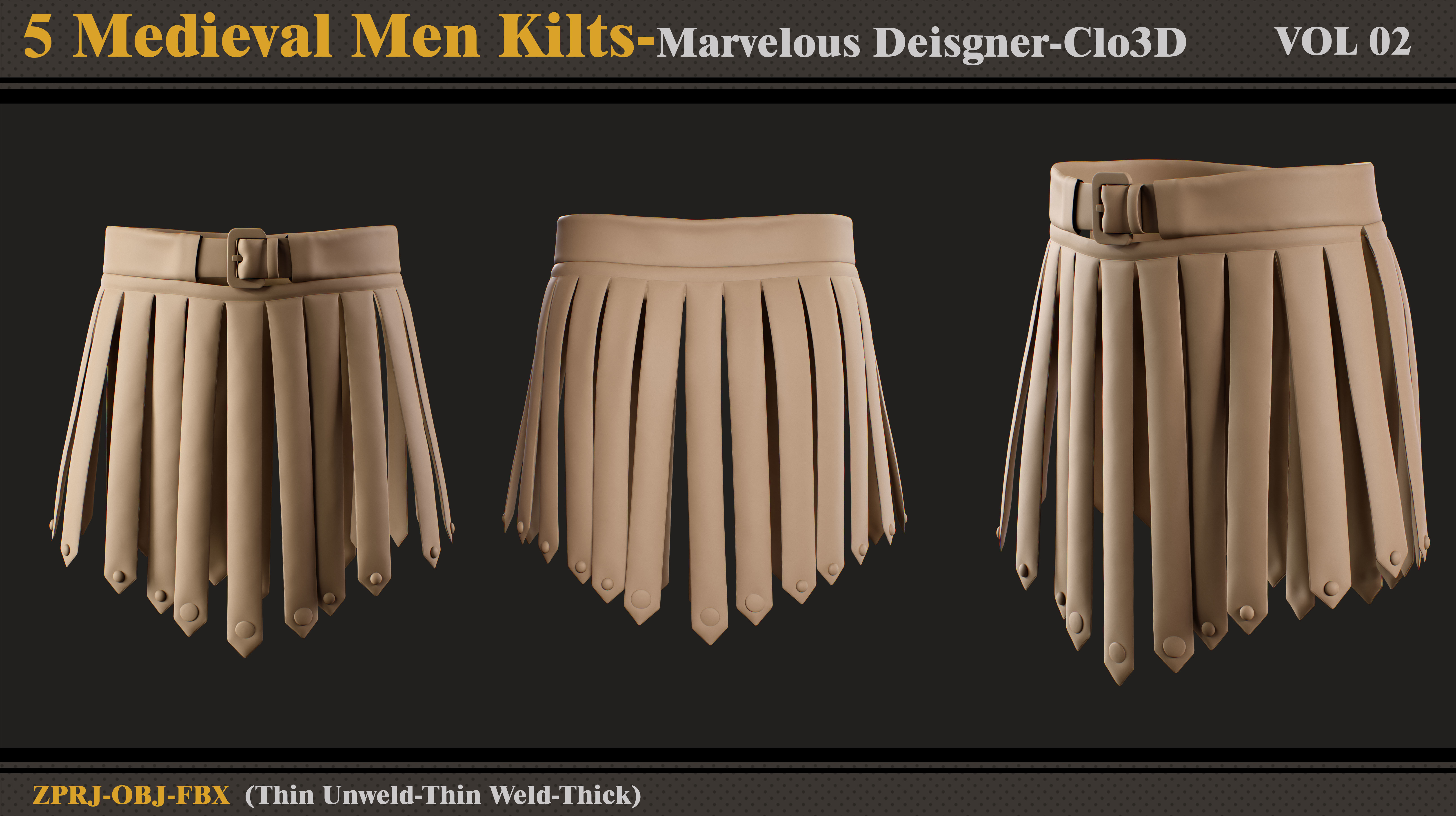 5 Medieval Men Kilts-MD-Clo3D-ZPRJ-FBX-OBJ 3D model_2