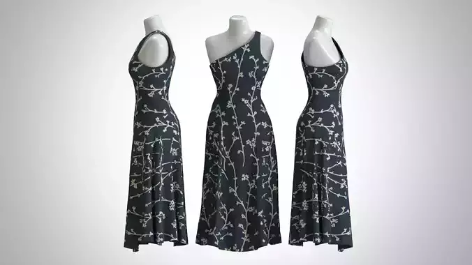 Woman Dress 2 Blue Leaf Fabric