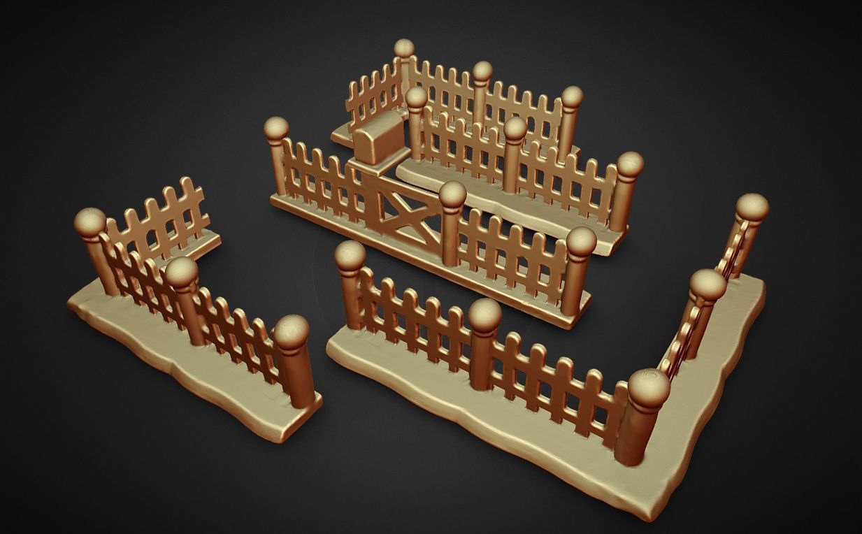 christmas village house  and fences 3D print model_7