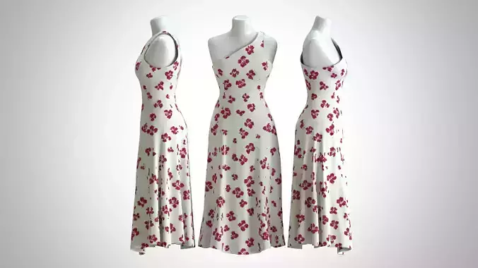 Woman Dress 2 White Red Rose Flower