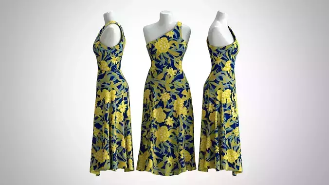 Woman Dress 2 Yellow Blue Floral