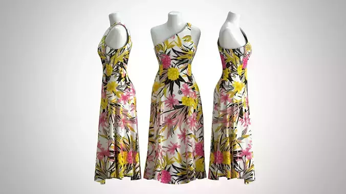Woman Dress 2 Yellow Pink Floral