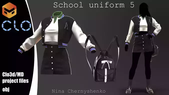 School uniform 5 - Marvelous Designer project and OBJ