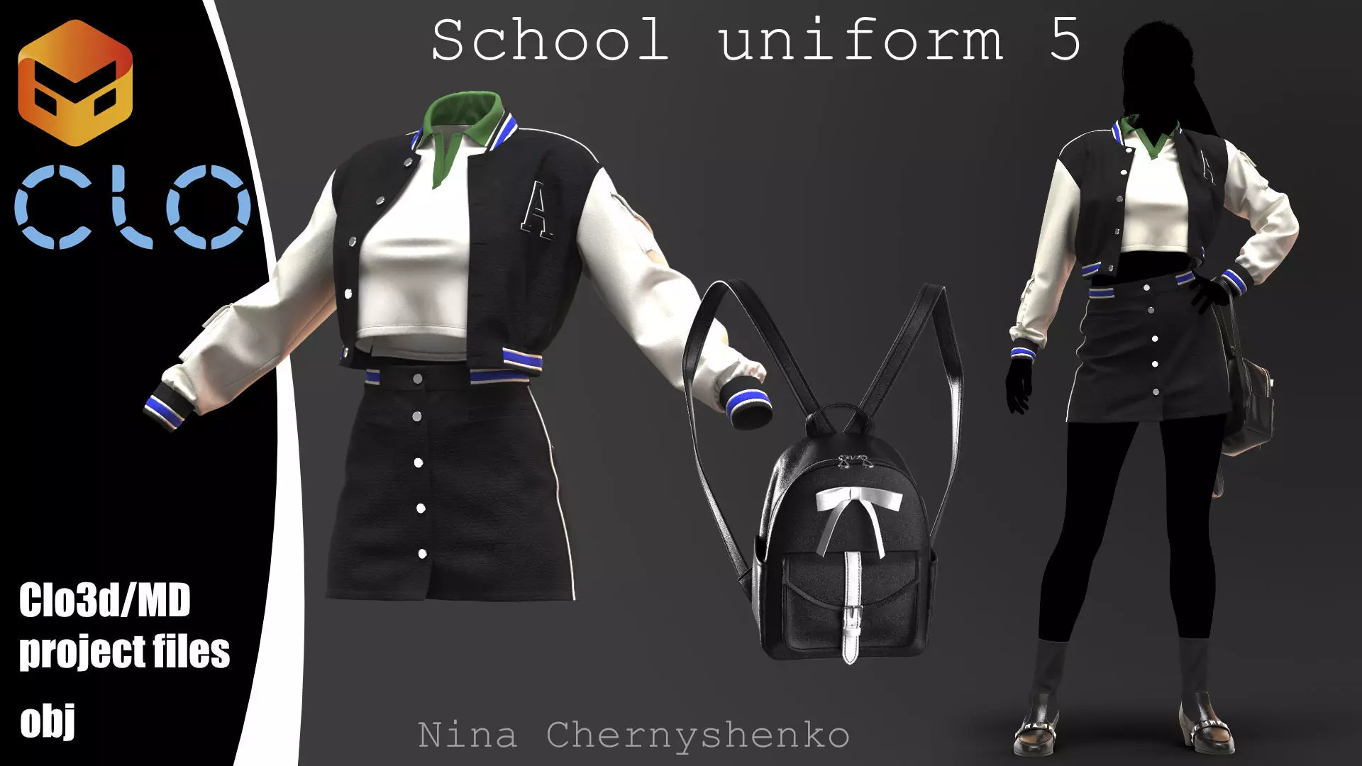 School uniform 5 - Marvelous Designer project and OBJ 3D model_0