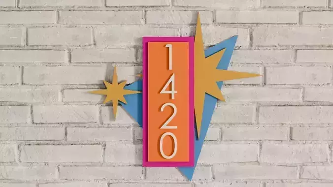Mid-Century Address Plaque Sign Low-poly 3D model