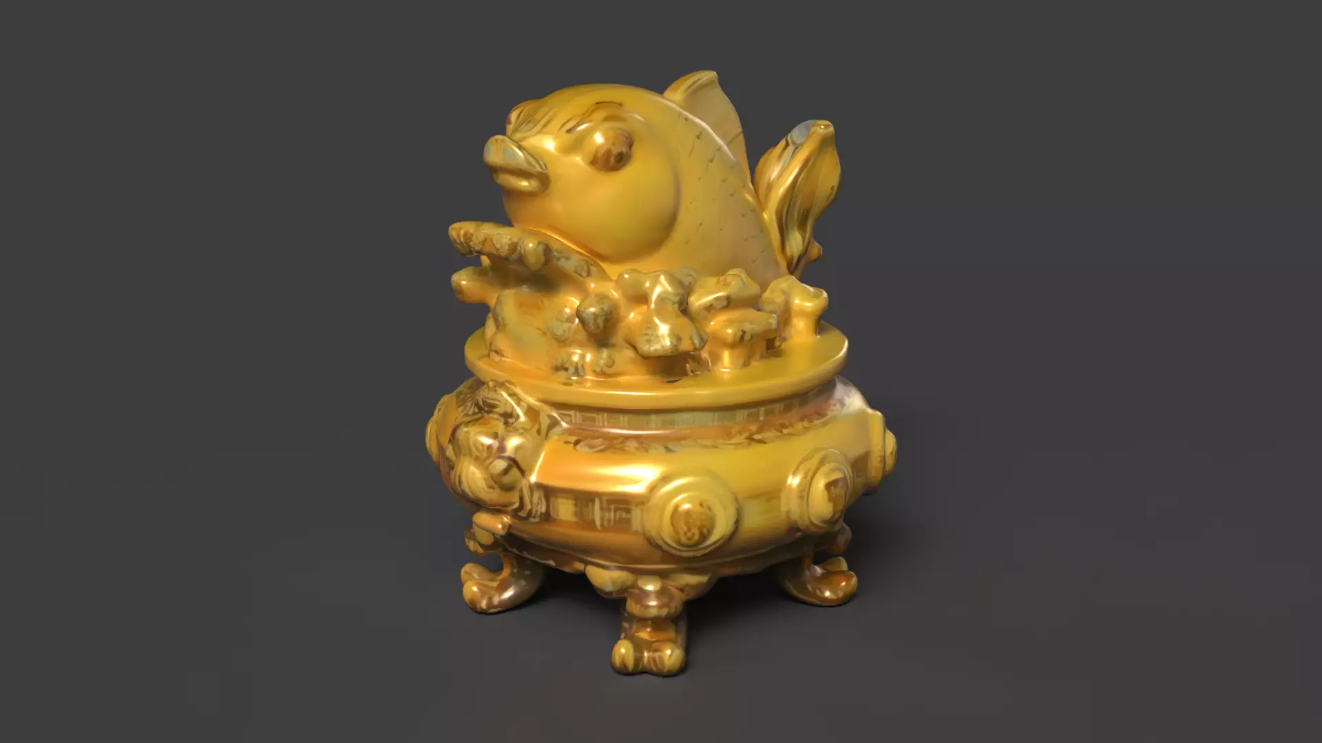 Chinese fish money pot Low-poly 3D model