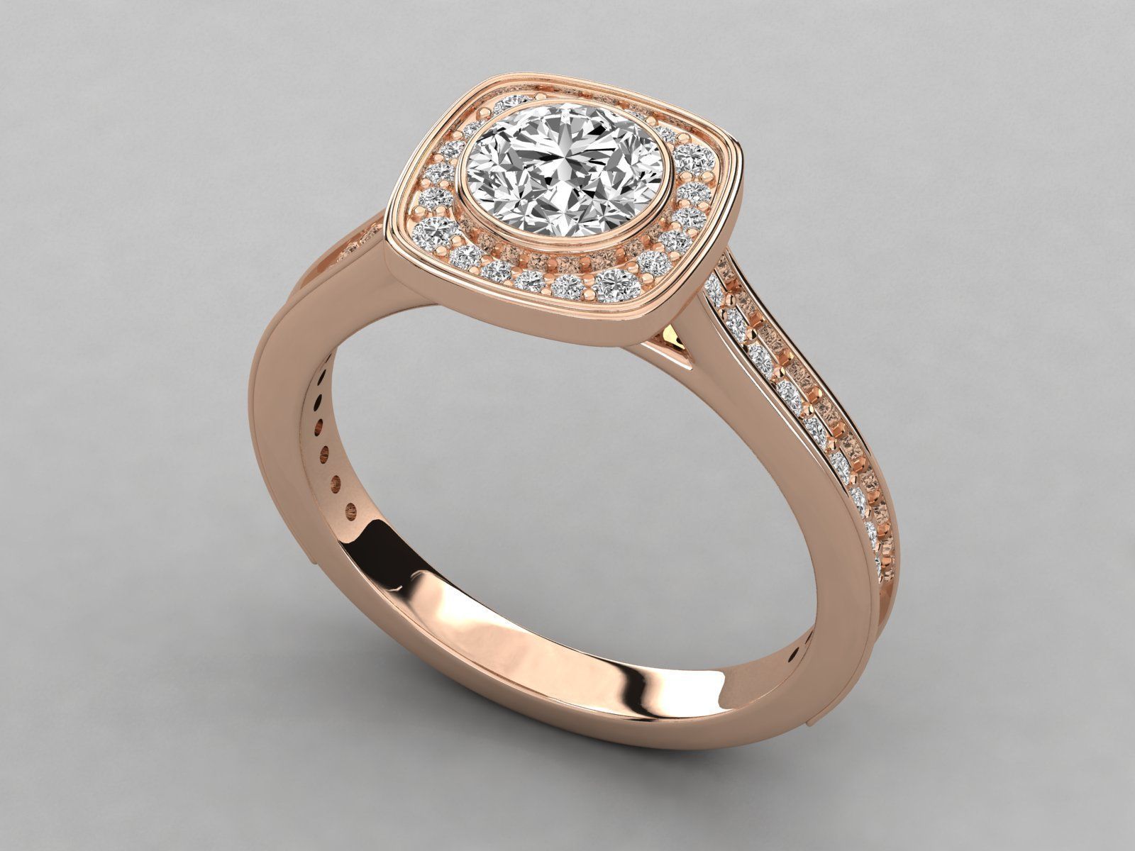 halo solitaire engagement ring  3D print model_16