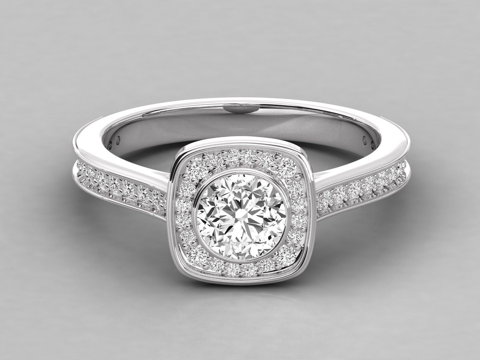 halo solitaire engagement ring  3D print model_6