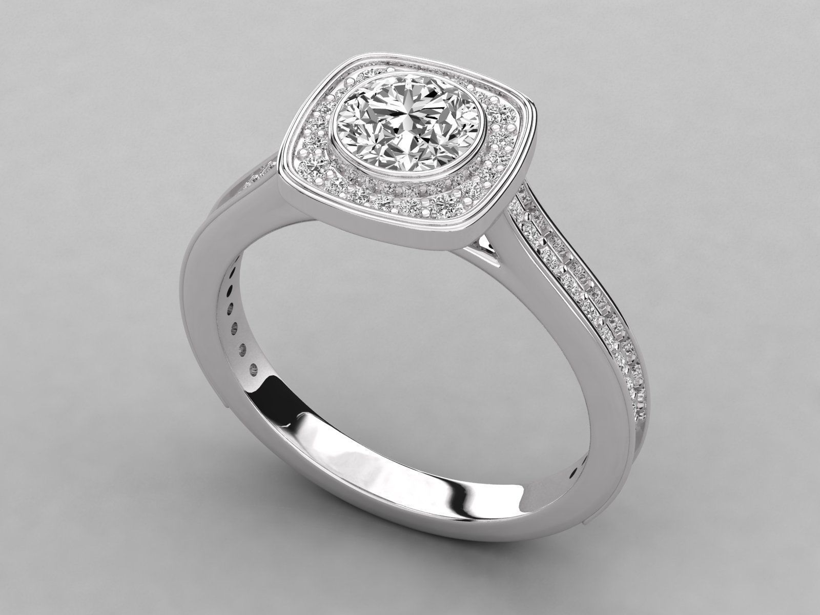halo solitaire engagement ring  3D print model_4