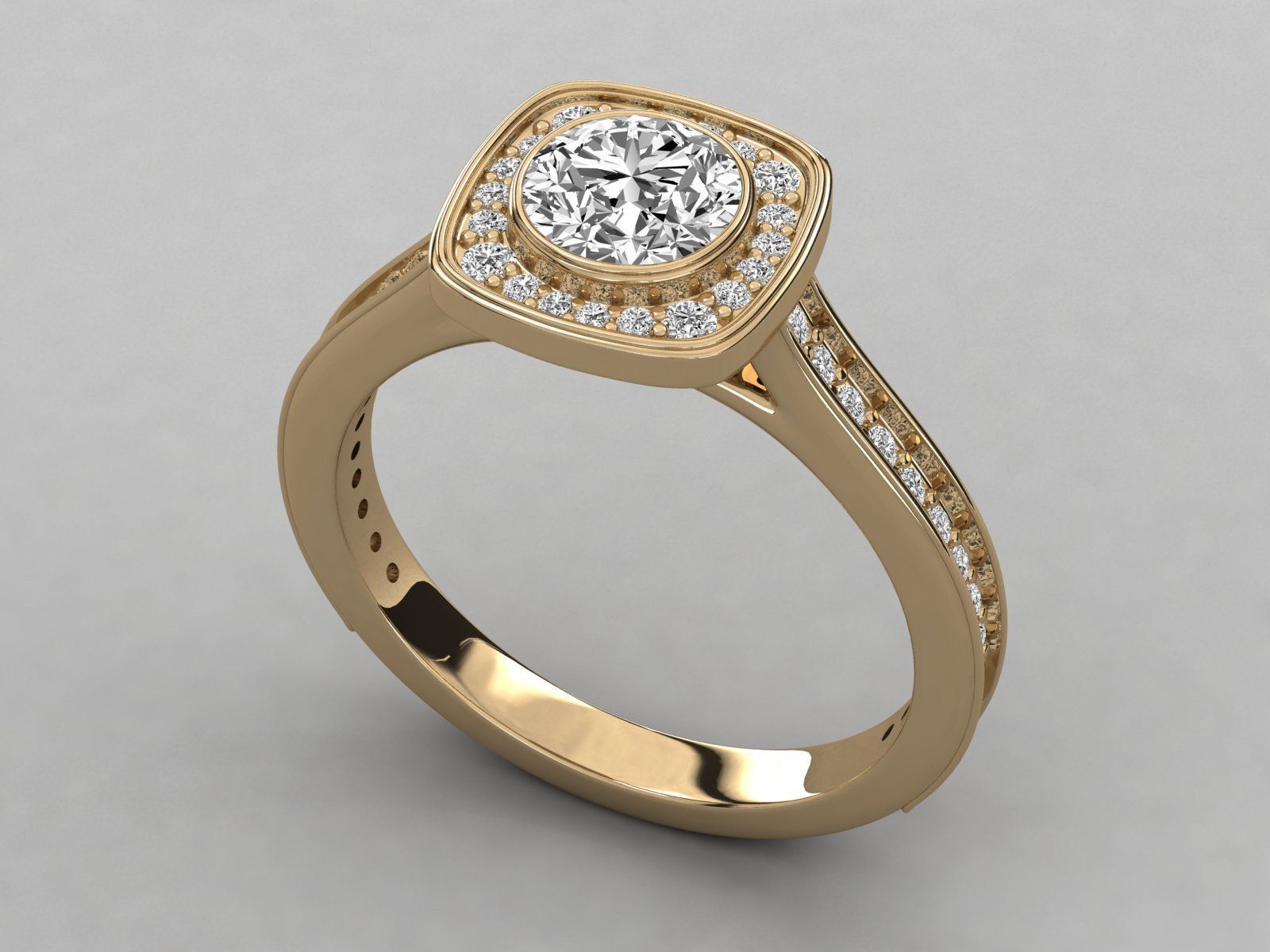 halo solitaire engagement ring  3D print model_10