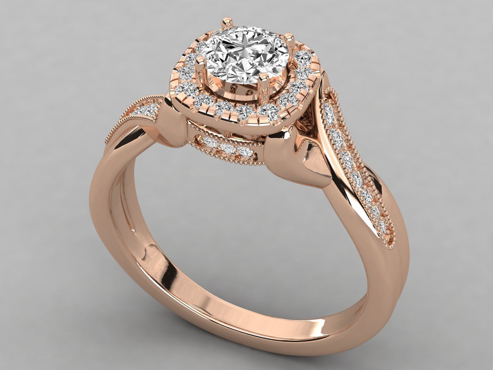 halo solitaire engagement ring 3D print model_16