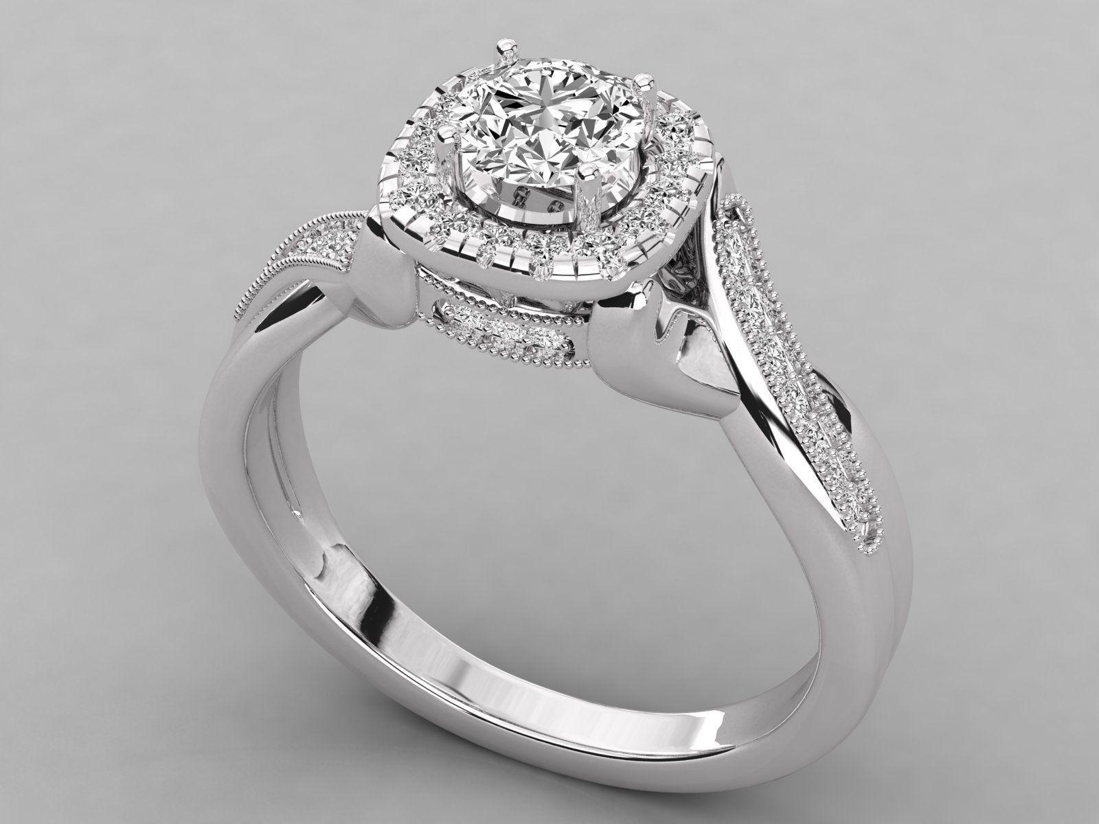 halo solitaire engagement ring 3D print model_4