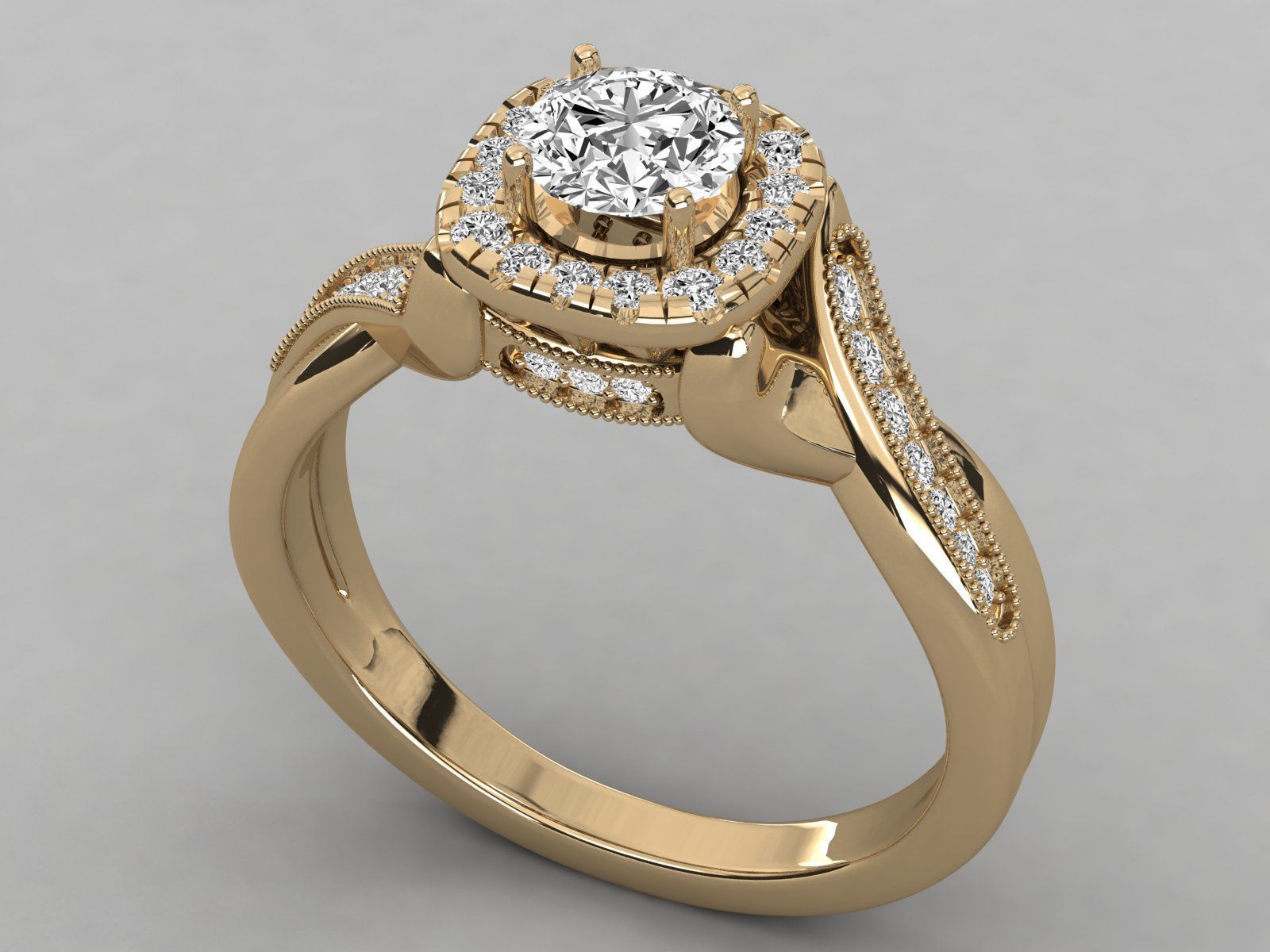 halo solitaire engagement ring 3D print model_10
