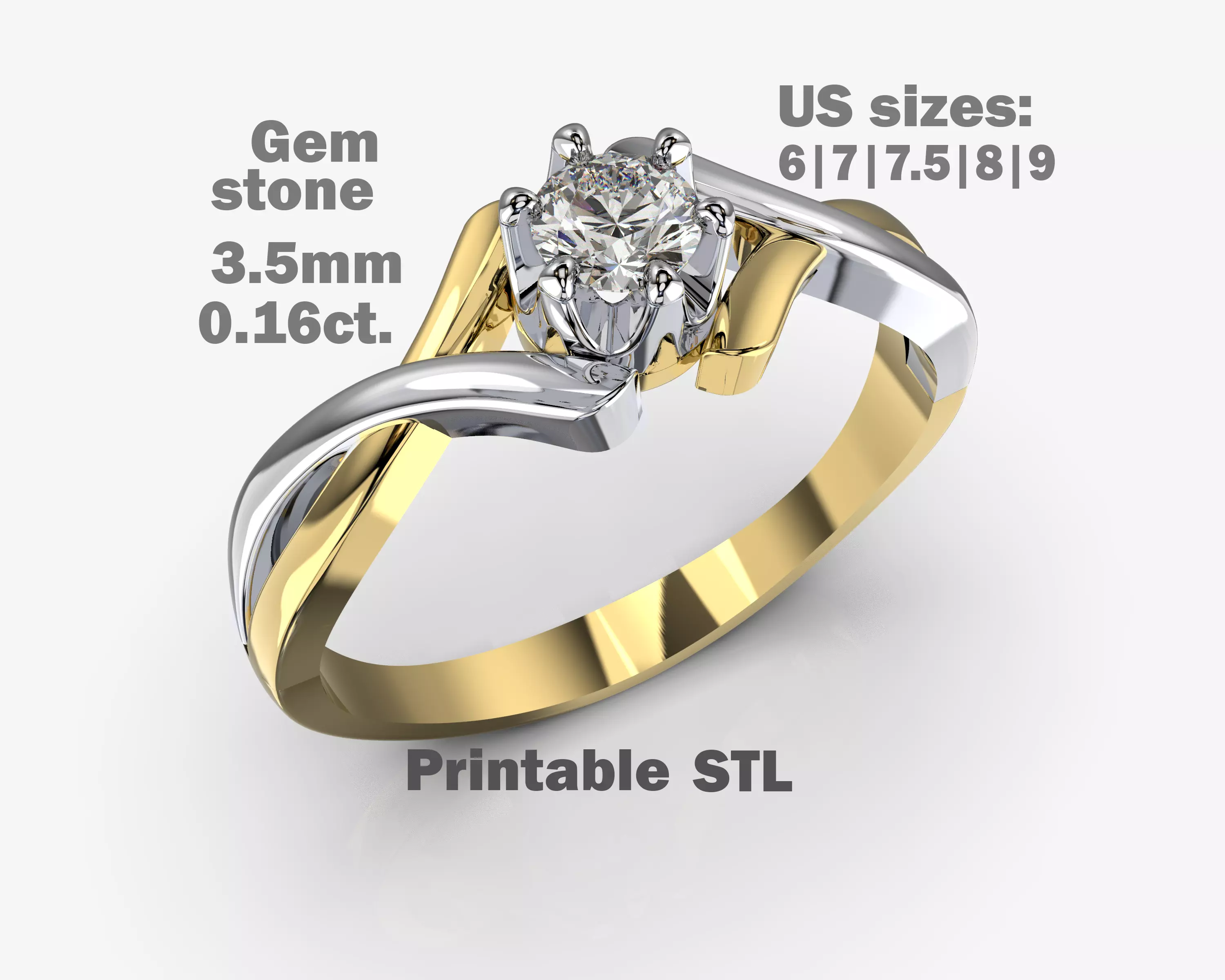 PRINTABLE WOMAN S SOLITAIRE RING two colors 3D print model