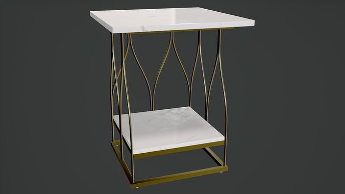 Elegant Marble and Gold Side Table Low-poly 3D model