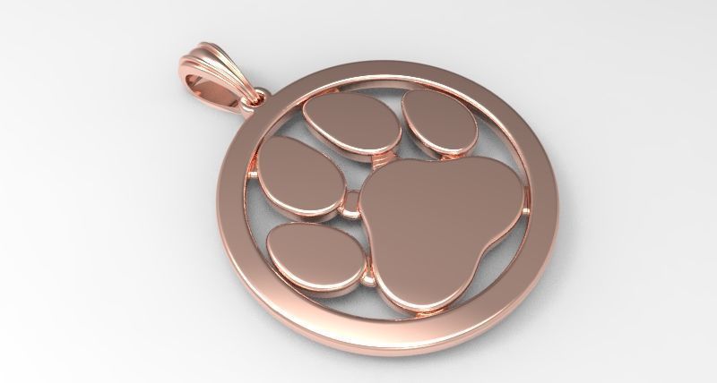 Dog Paw Print Pendant Hollow Footprint Necklace Memorial Jewelry 3D print model_3