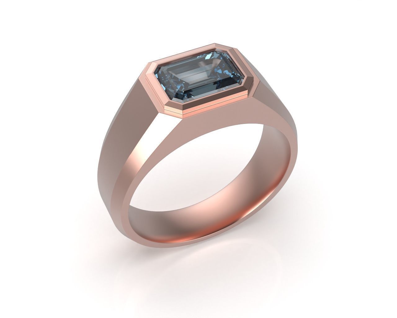 Mens Engagement Ring Emerald cut Diamond 3D print model_8