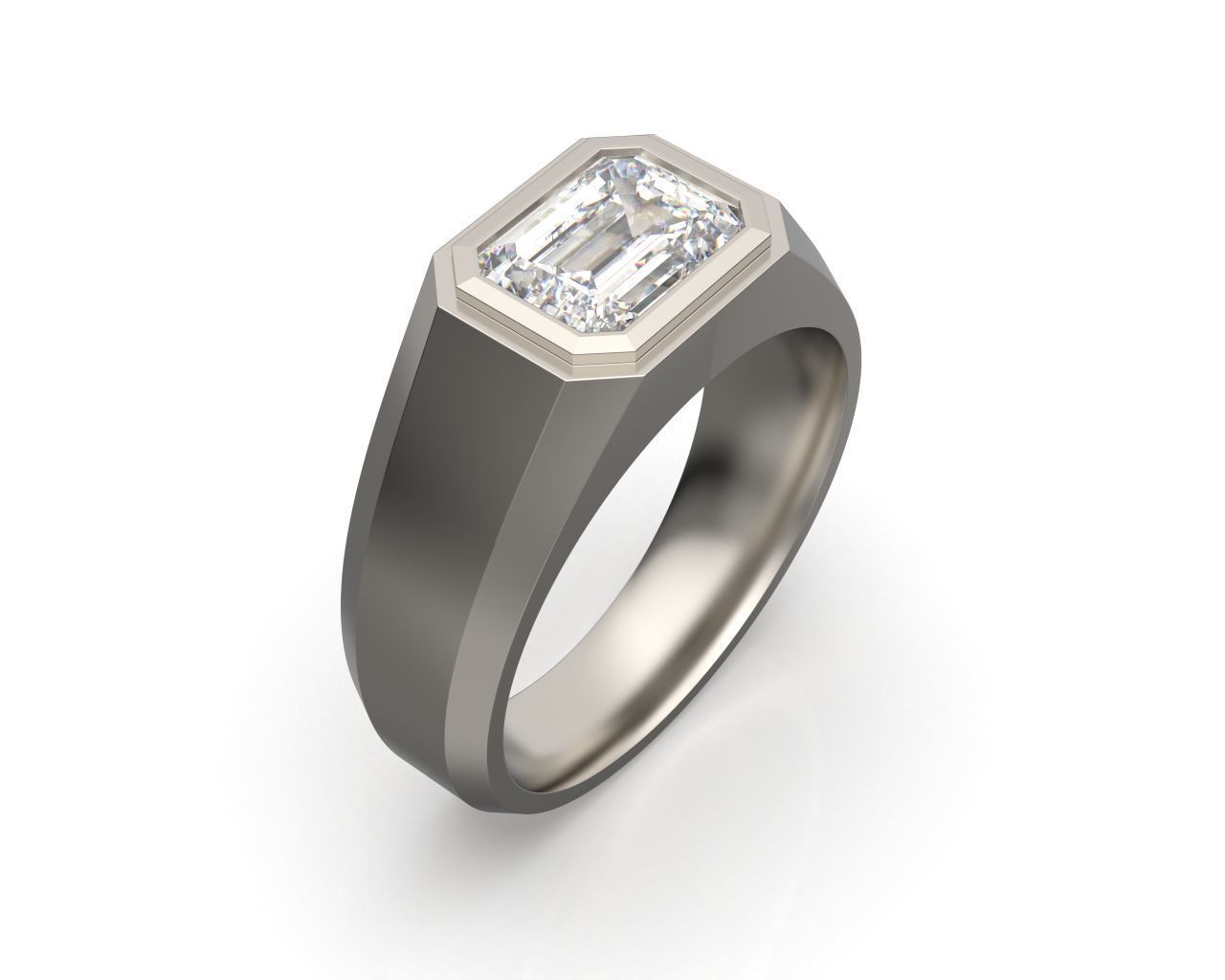 Mens Engagement Ring Emerald cut Diamond 3D print model_4
