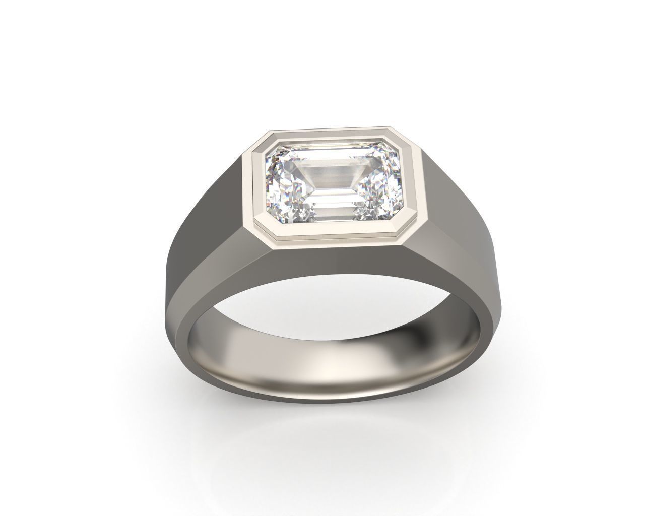 Mens Engagement Ring Emerald cut Diamond 3D print model_5