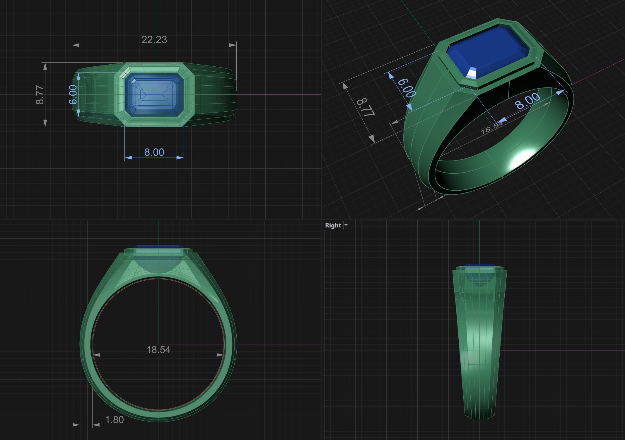 Mens Engagement Ring Emerald cut Diamond 3D print model_1