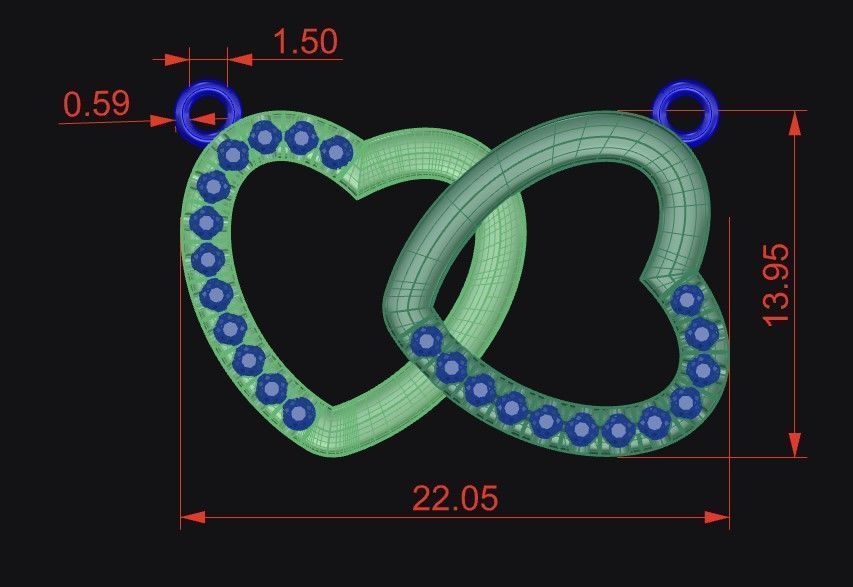 Interlocking Hearts Pendant  Free 3D model_7