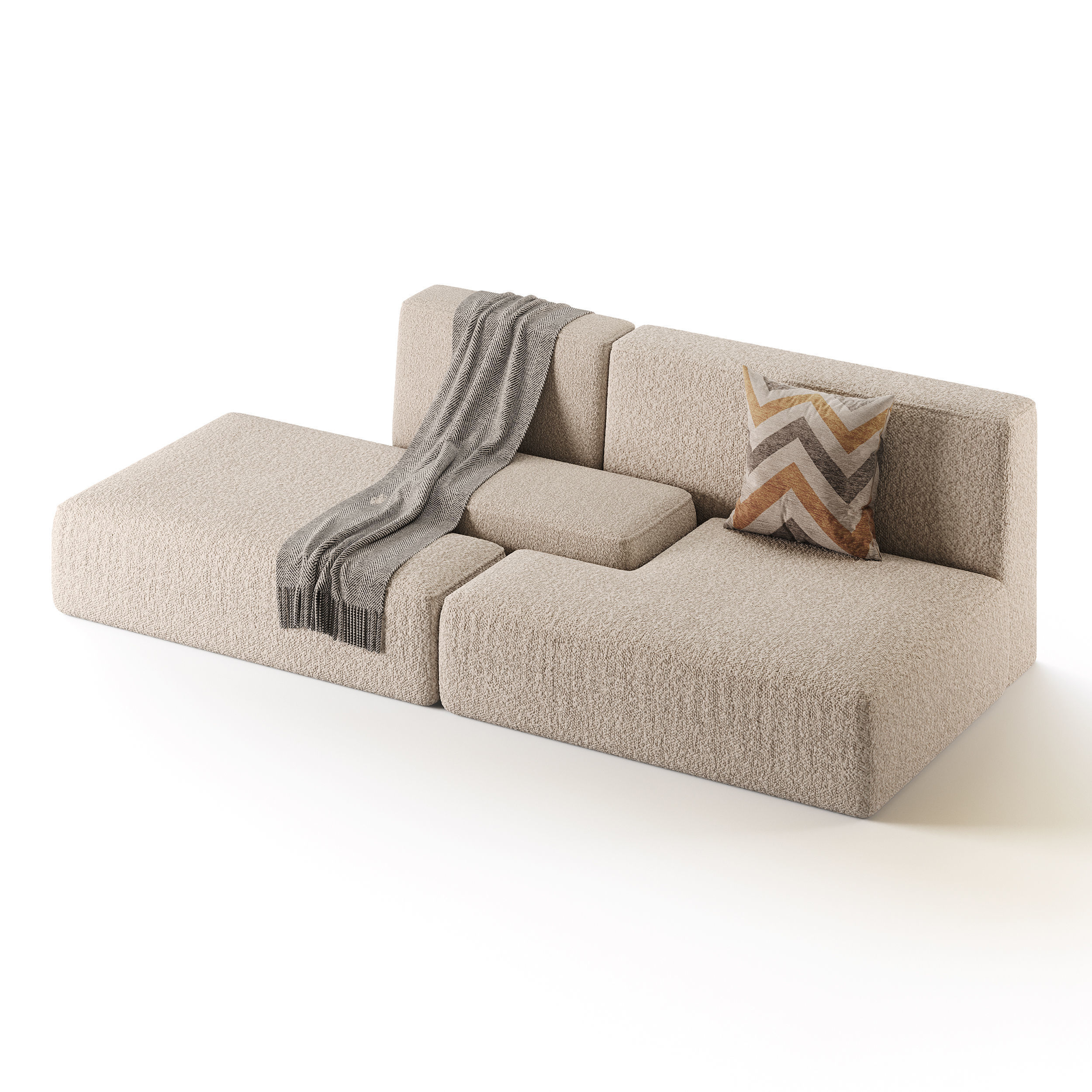 Double sofa Face with armrest black 3D model_2