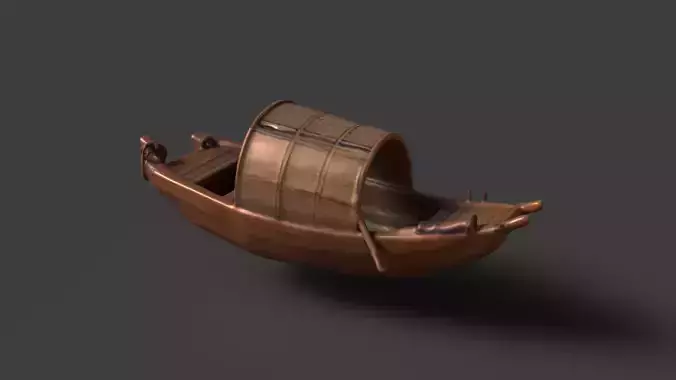 Chinese wooden boat   Low-poly 3D model
